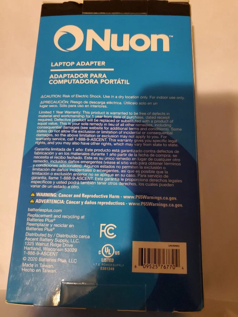 NEW NUON LPA90WU UNIVERSAL 90W LAPTOP ADAPTER BATTERY CHARGER